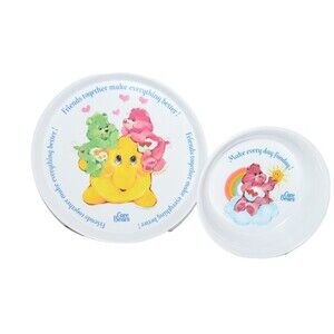 Vtg melamine Care Bears Fun Love a Lot plastic Plate Bowl set Silite